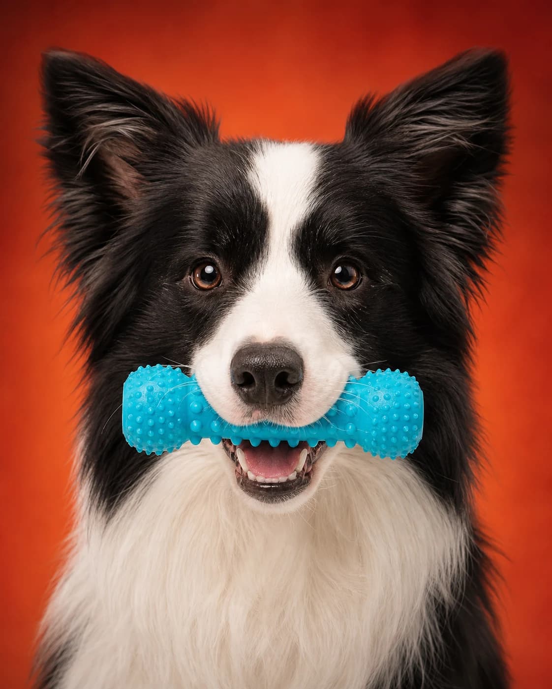Perro con juguete azul