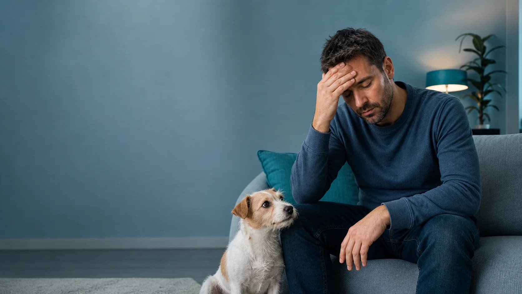 Persona frustrada junto a su perro